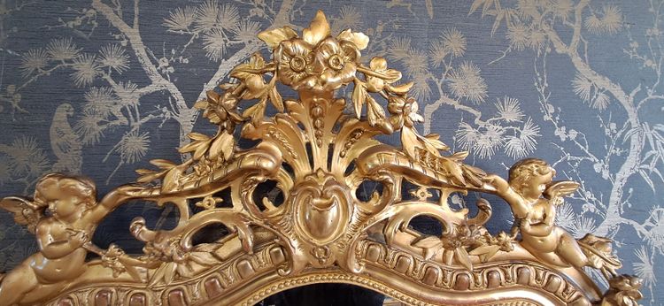 19th century mirror with pediment 163 x 84/91