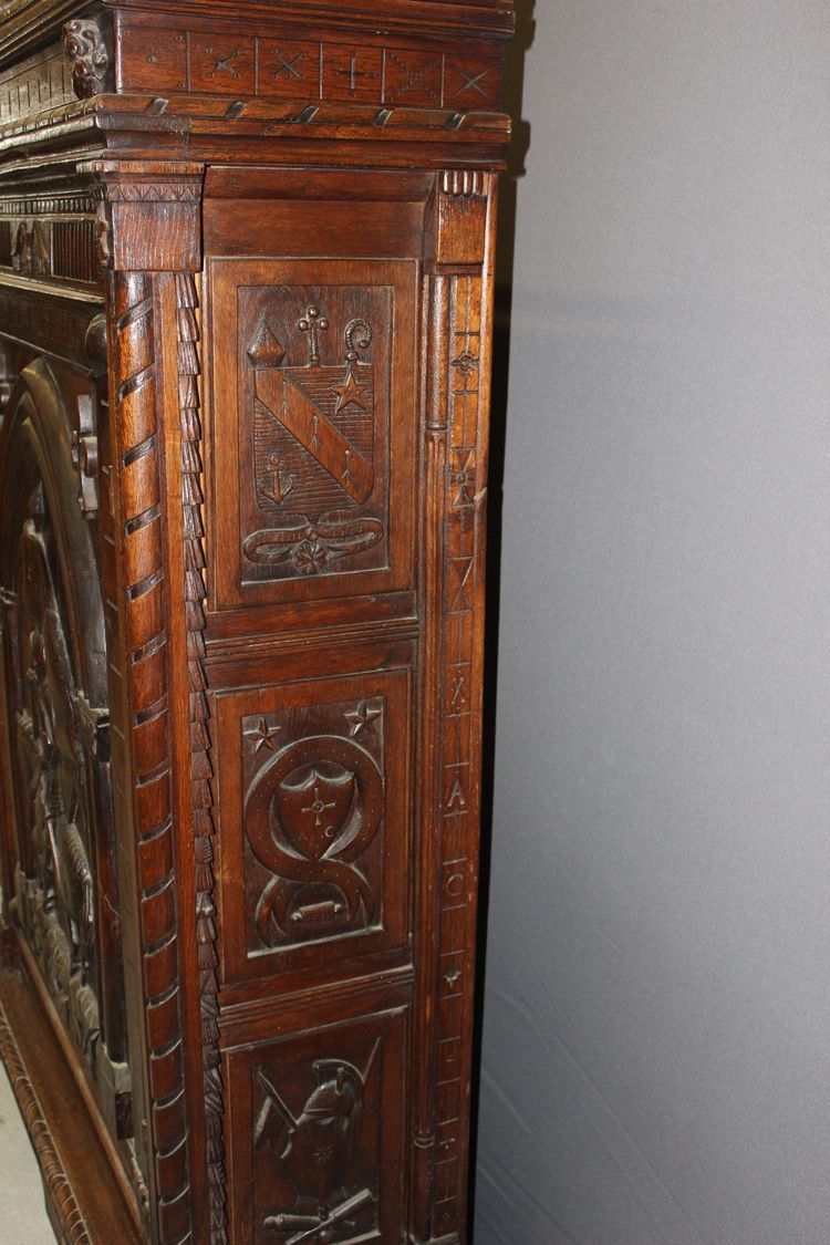 Henri II Style Oak Bonnetière with Joan of Arc Decor, Late 19th Century