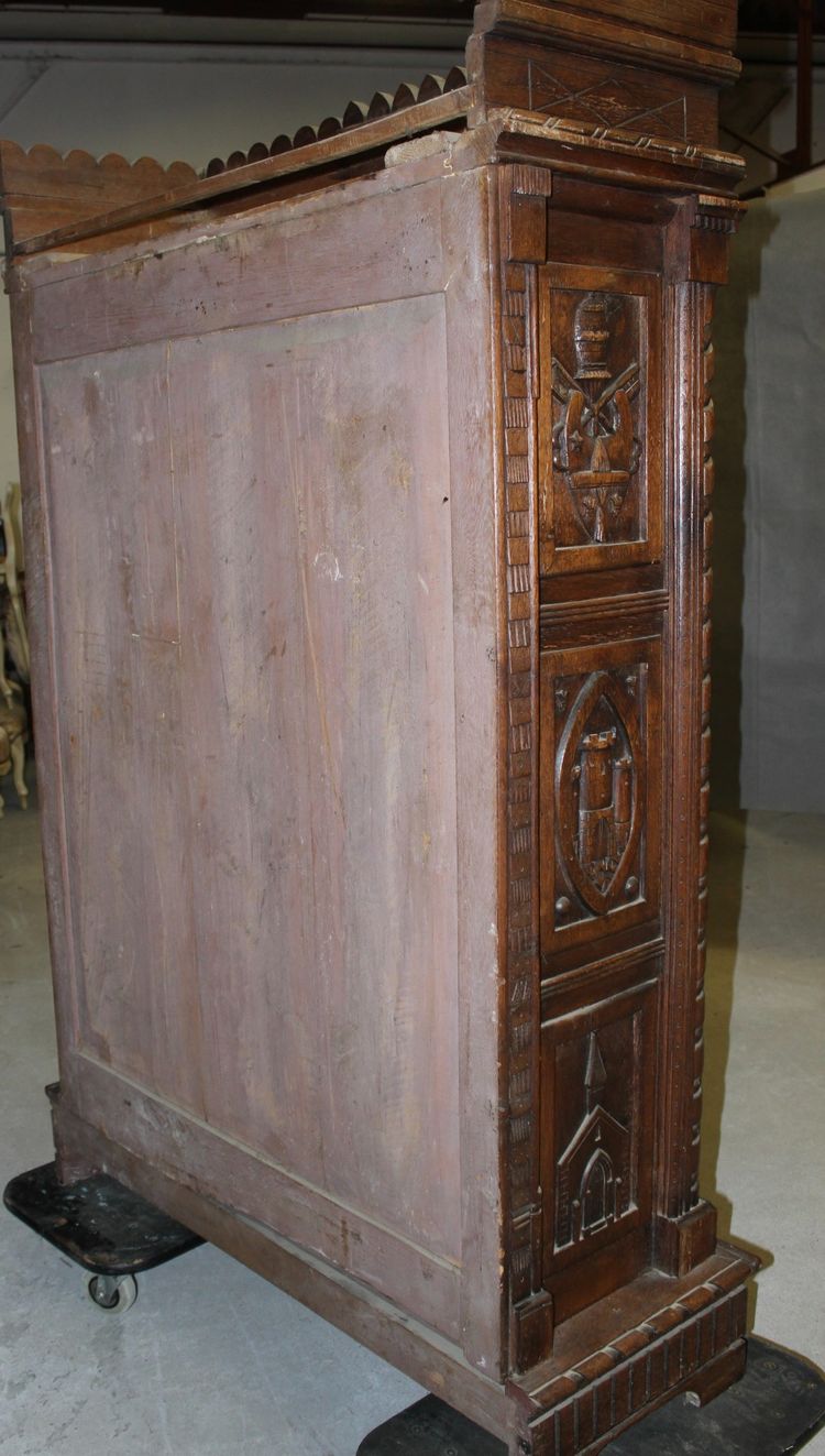 Henri II Style Oak Bonnetière with Joan of Arc Decor, Late 19th Century