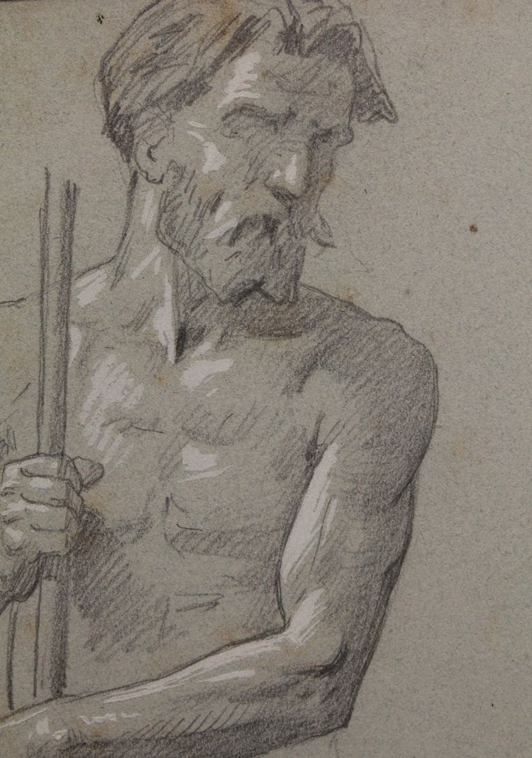 Drawing 'Study of a man with a stick' Victor René Livache (1872-1944)