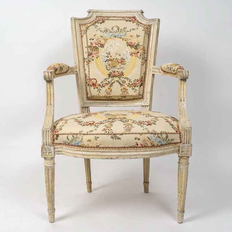 Set of Four Louis XVI Circa Beechwood Lacquered Armchairs Circa 1780-1790