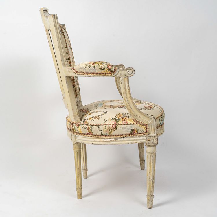 Set of Four Louis XVI Circa Beechwood Lacquered Armchairs Circa 1780-1790