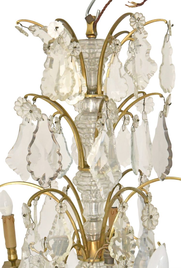 Large Louis XV style ormolu and pendant chandelier with 9 lights