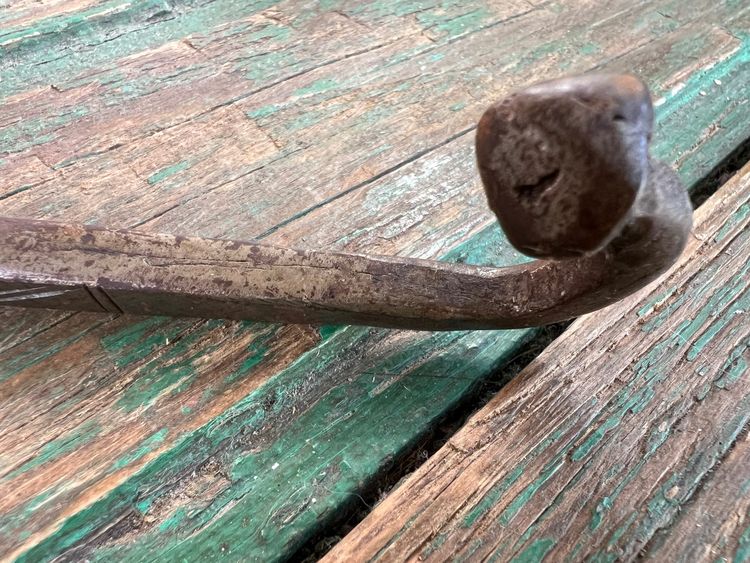 Large antique spoon in wrought iron - 41 cm - Engraved decoration