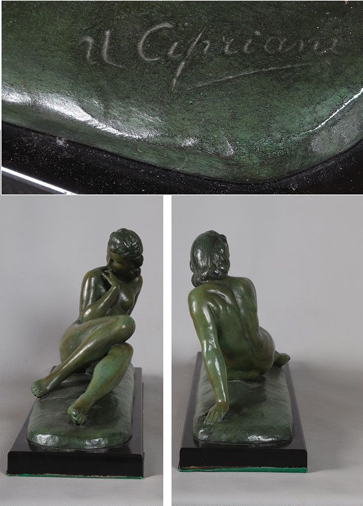 Early 20th century bronze, Ugo CIPRIANI 1887/1960, female nude