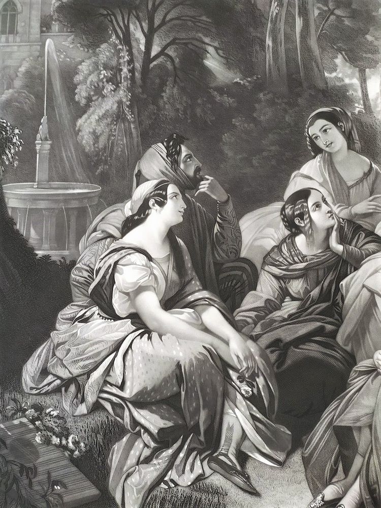 Decameron Engraving After Winterhalter 19th C Etching Old Print