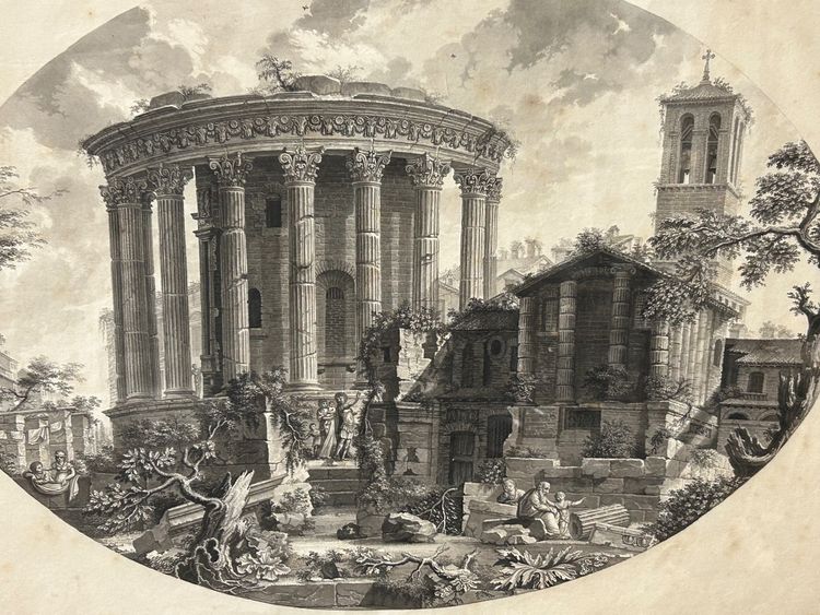 Period Drawing Late 18th or Early 19th Century View Of The Temple Of The Sibyl Rome Italy