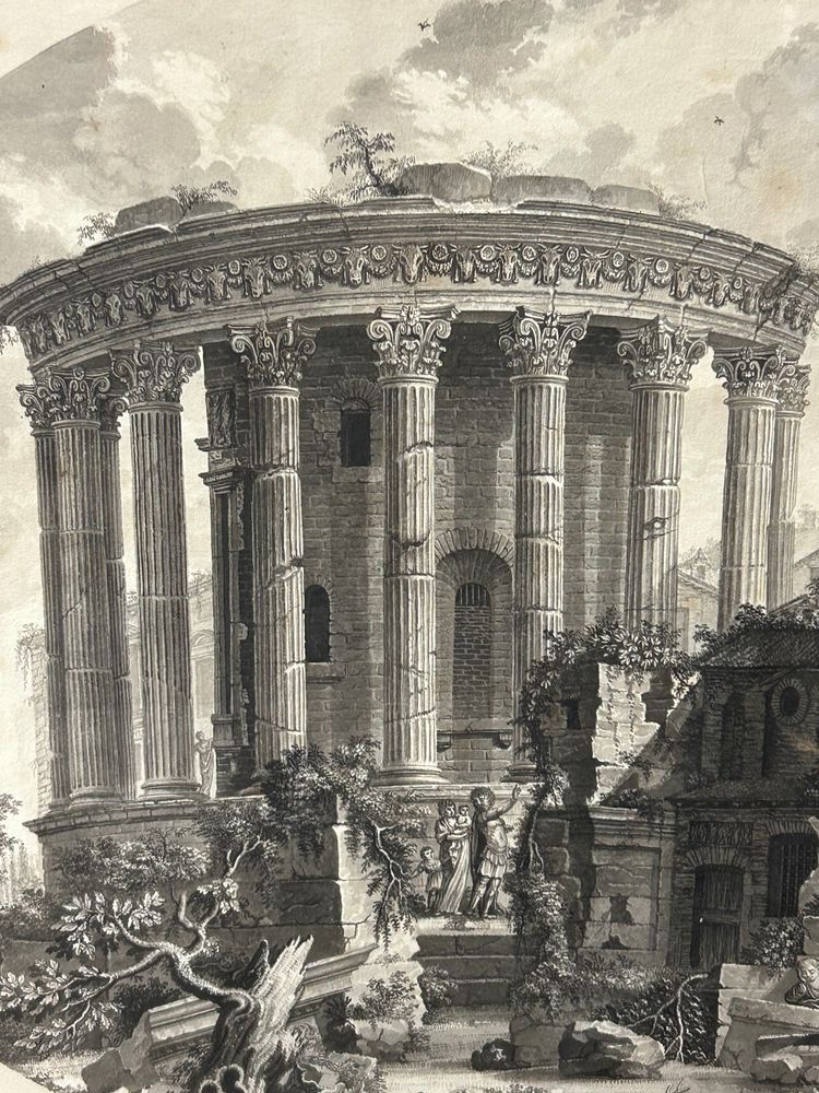 Period Drawing Late 18th or Early 19th Century View Of The Temple Of The Sibyl Rome Italy