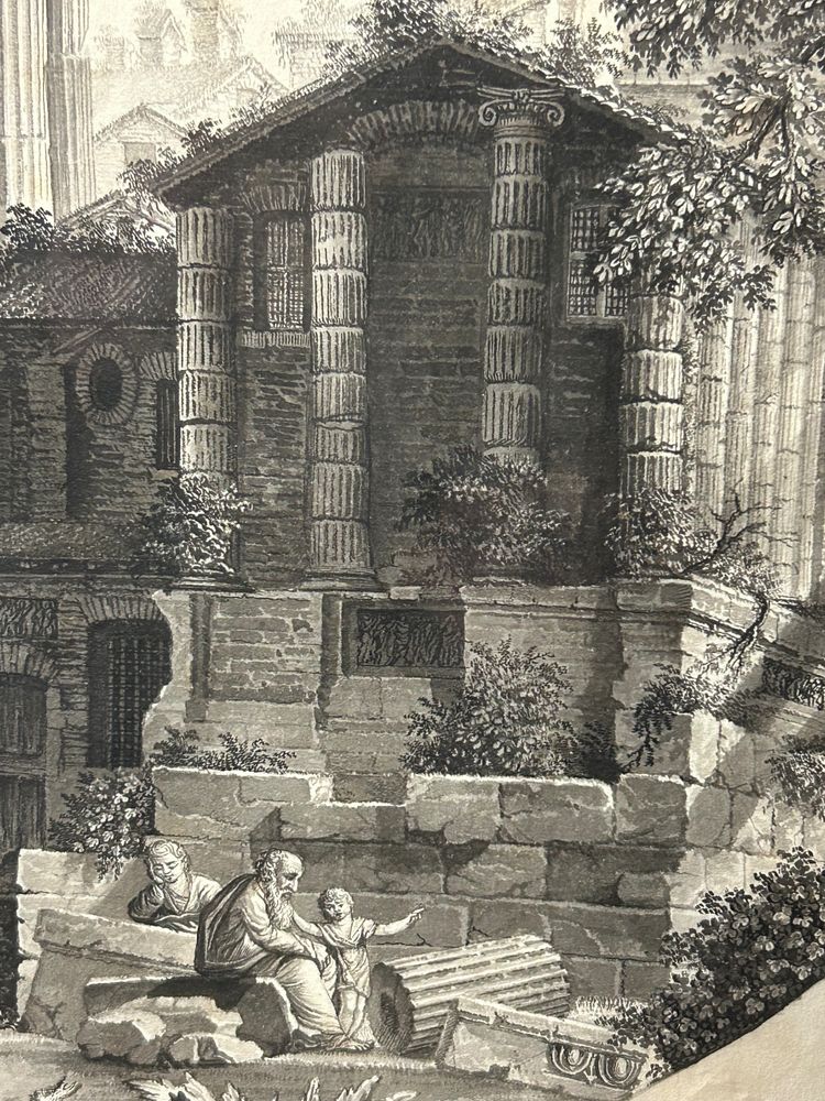 Period Drawing Late 18th or Early 19th Century View Of The Temple Of The Sibyl Rome Italy