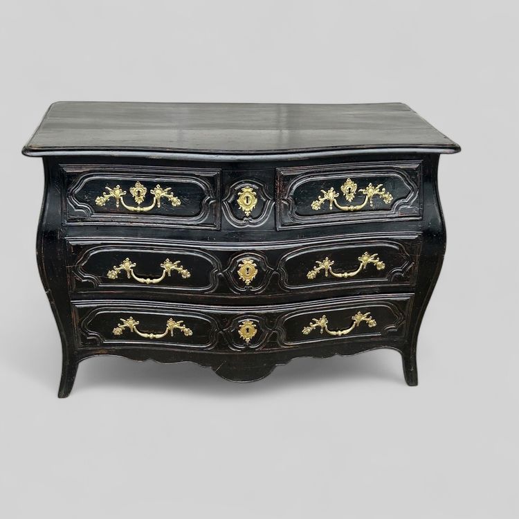 Louis XV Rustic Black Lacquer 18th Century Chest of Drawers