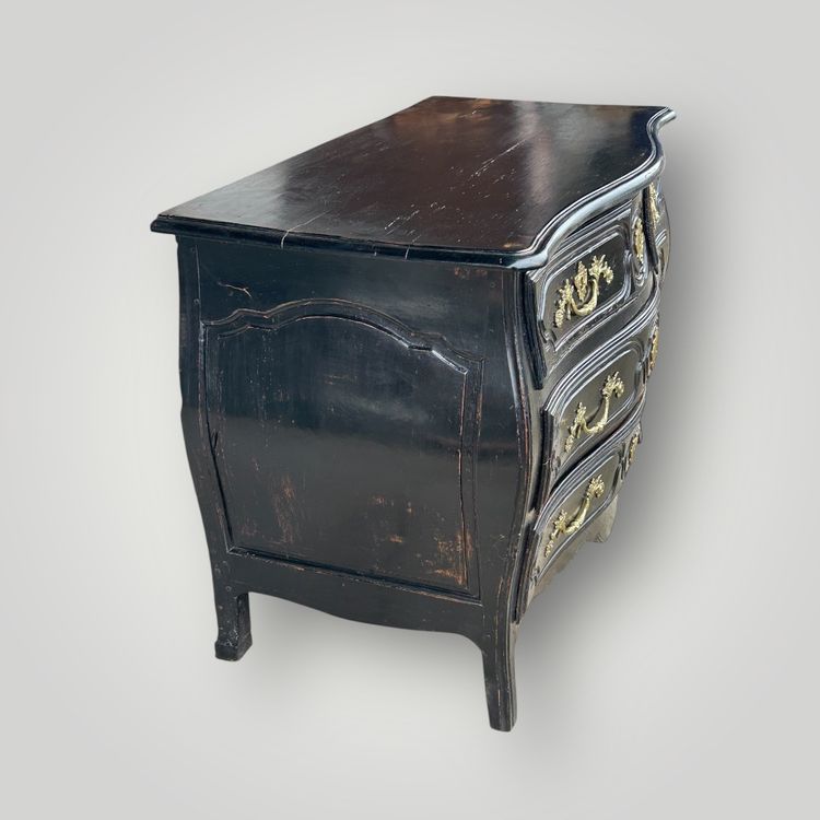 Louis XV Rustic Black Lacquer 18th Century Chest of Drawers