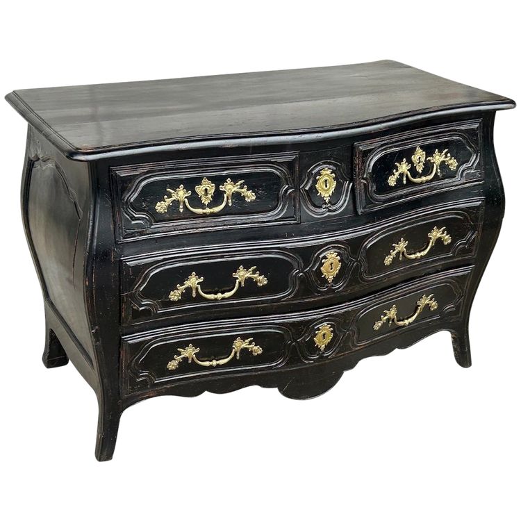 Louis XV Rustic Black Lacquer 18th Century Chest of Drawers