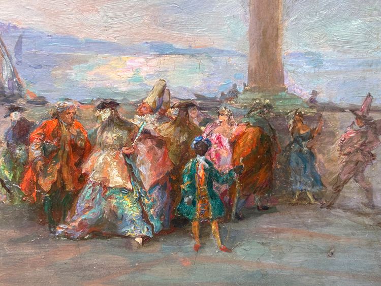 Carnaval De Venise Piazza San Marco - Olio su cartone Fine XIX secolo - Pittura - Tableau