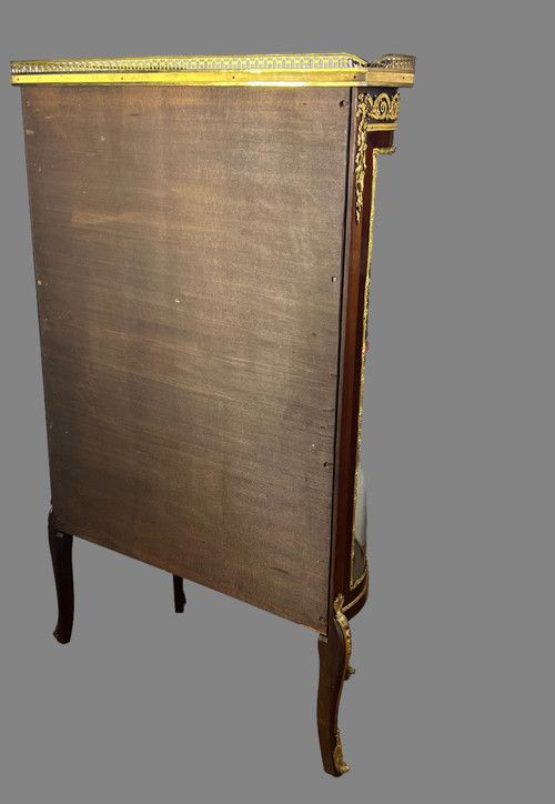 1/2 MOON GLASS CAGE DISPLAY CASE IN MARQUETRY AND BRONZE FROM THE NAPOLEON III PERIOD