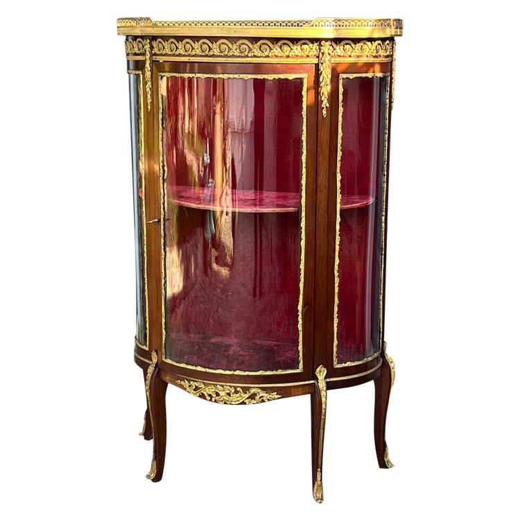 1/2 MOON GLASS CAGE DISPLAY CASE IN MARQUETRY AND BRONZE FROM THE NAPOLEON III PERIOD