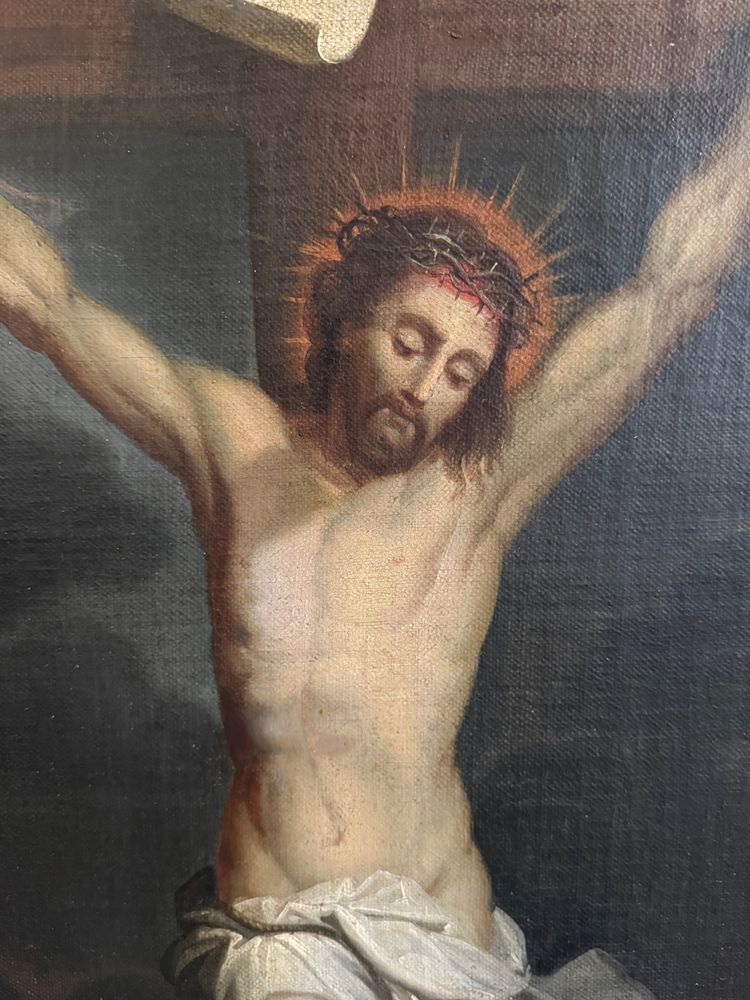 Large 18th century painting, Christ on the cross