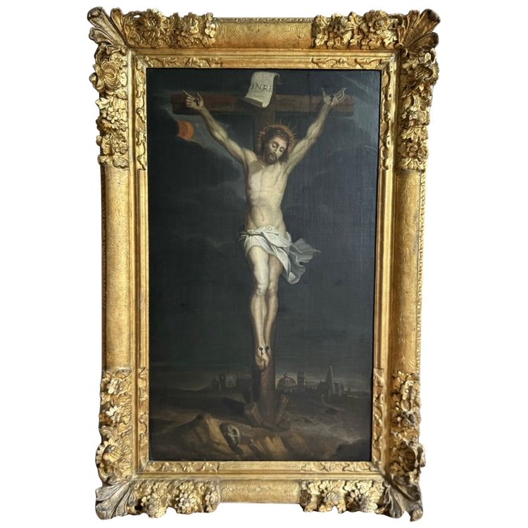 Large 18th century painting, Christ on the cross