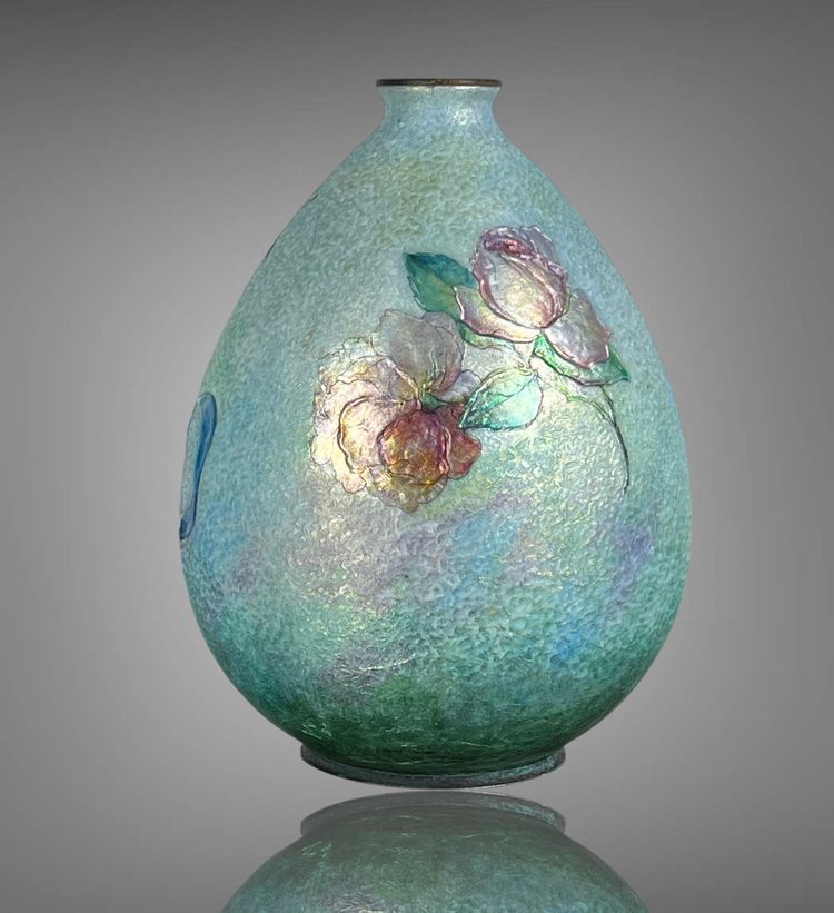 CAMILLE FAURE ( 1874-1956 ) A LIMOGE LARGE OVOID ENAMEL VASE IN LOW RELIEF