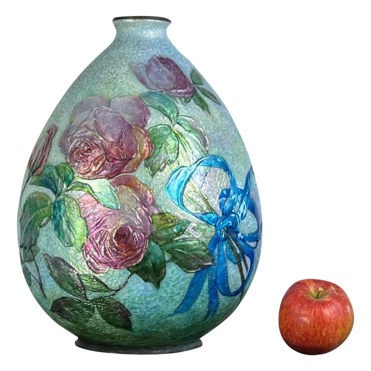 CAMILLE FAURE ( 1874-1956 ) A LIMOGE LARGE OVOID ENAMEL VASE IN LOW RELIEF