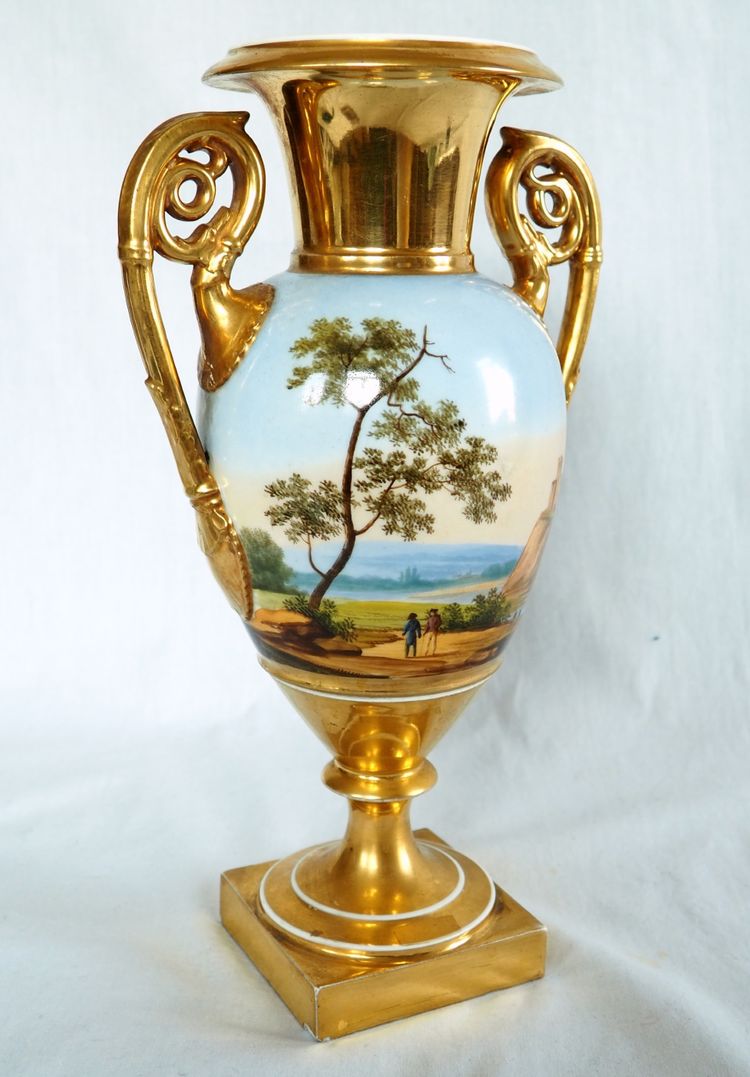 Empire vase with rotating landscape in Paris porcelain, early 19th century - 30cm