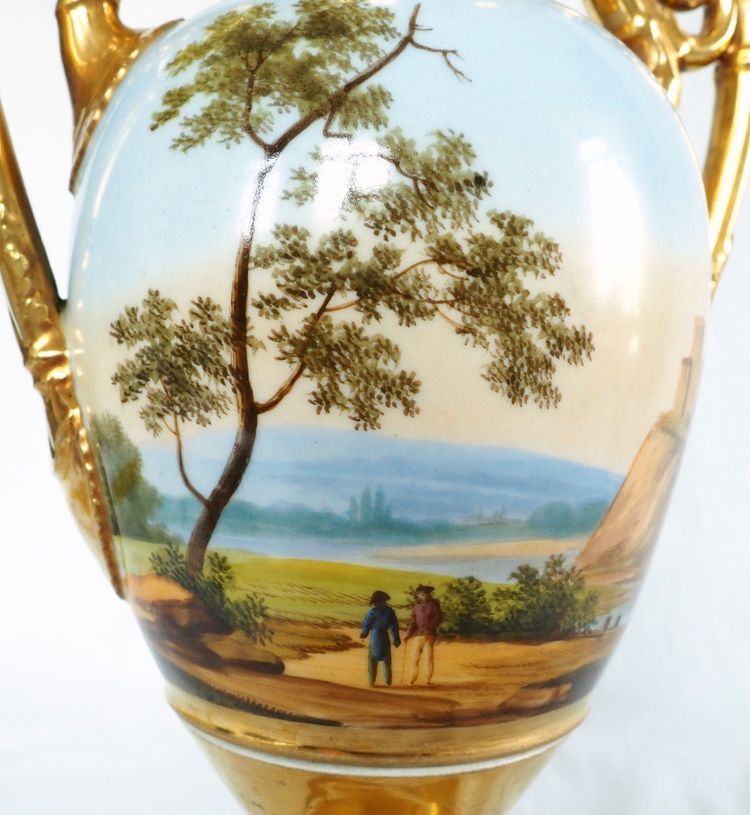 Empire vase with rotating landscape in Paris porcelain, early 19th century - 30cm