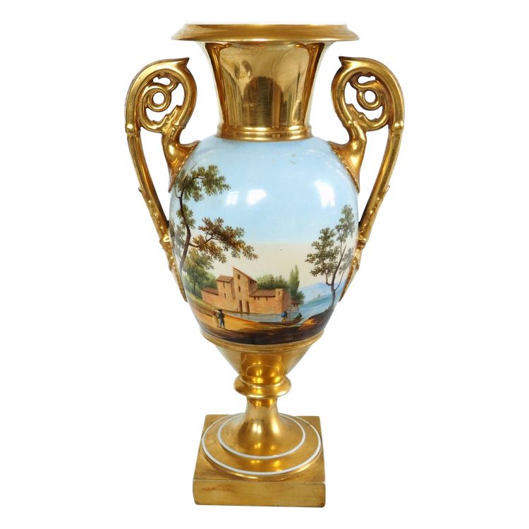 Empire vase with rotating landscape in Paris porcelain, early 19th century - 30cm