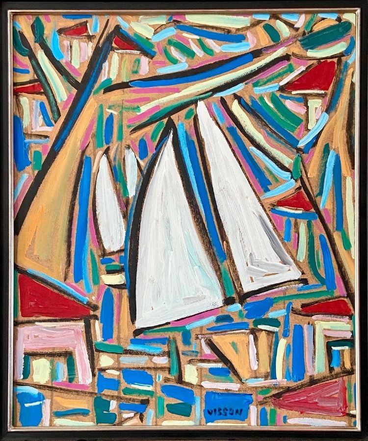 Philippe Visson (1942-2008), Tableau Marine "passage De Voiliers".