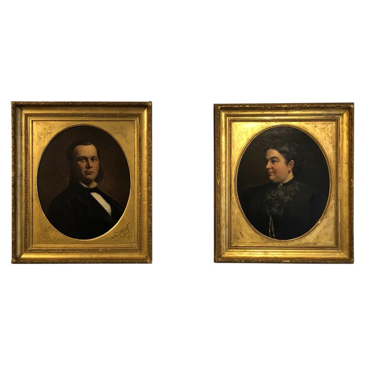 Pair of portraits, Oil on canvas, 19th century