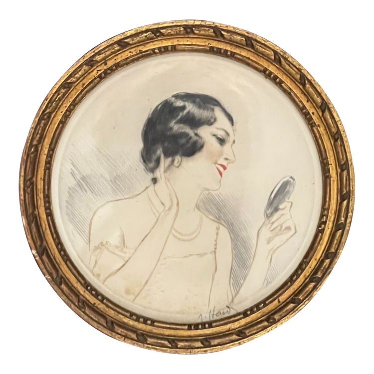 Elegant woman with mirror, About 1925