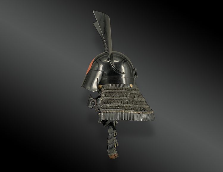 KAWARI KABUTO WAR HELMET and mempo set. Japan, Edo period (1603-1868)