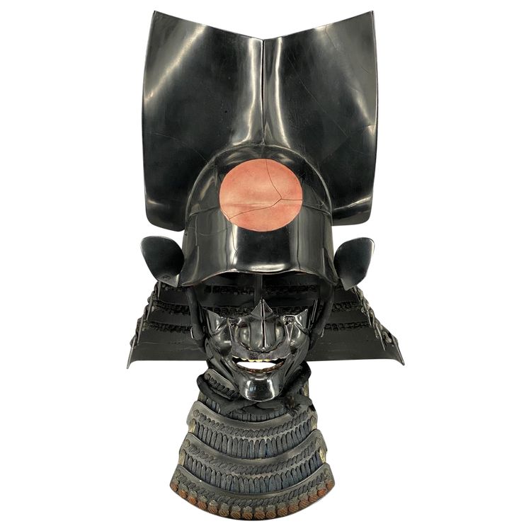 KAWARI KABUTO WAR HELMET and mempo set. Japan, Edo period (1603-1868)