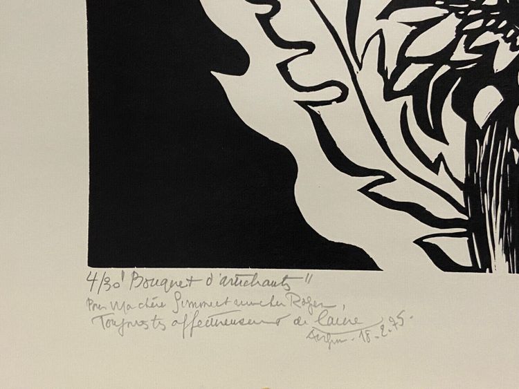 Lithographie contresignée Laure Malclès Masereel bouquet d'artichauts 1974