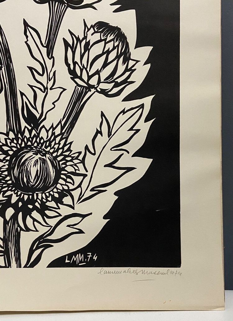 Lithographie contresignée Laure Malclès Masereel bouquet d'artichauts 1974