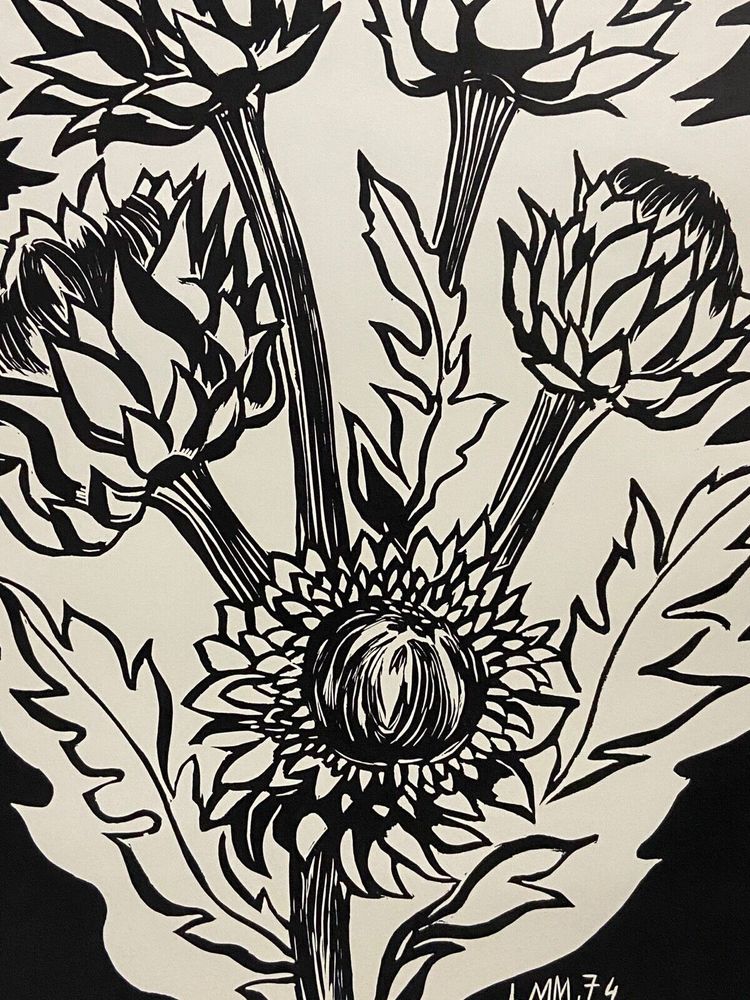 Lithographie contresignée Laure Malclès Masereel bouquet d'artichauts 1974