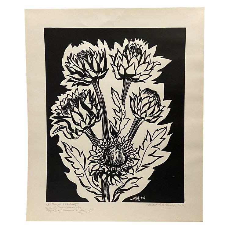 Lithographie contresignée Laure Malclès Masereel bouquet d'artichauts 1974