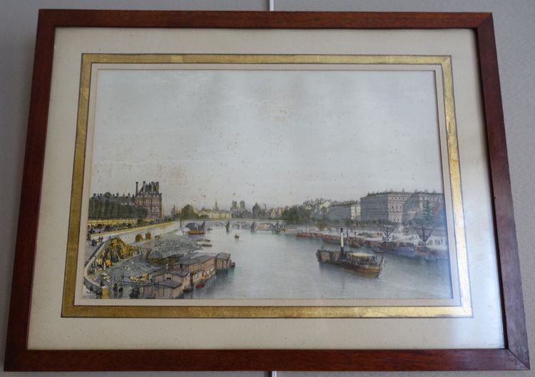 Les monuments de Paris: suite of 10 colorized engravings from the Napoleon III period - mahogany frames