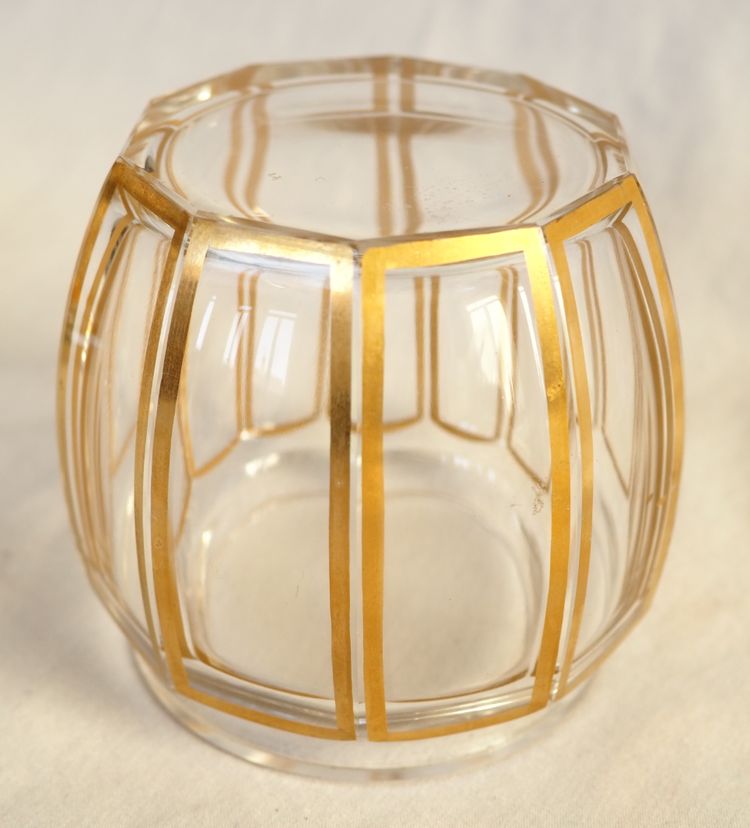 Baccarat crystal box, gilded fluted design, silver and vermeil lid, Minerve hallmark