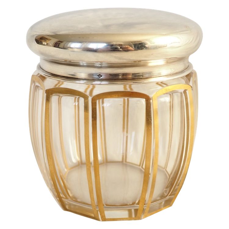 Baccarat crystal box, gilded fluted design, silver and vermeil lid, Minerve hallmark