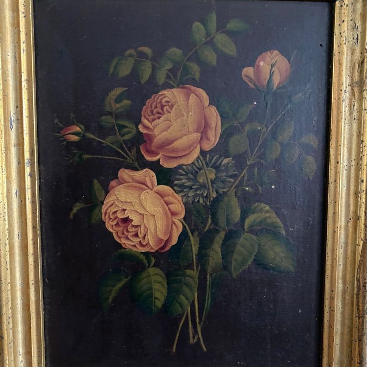 Pair of still lifes, oil on cardboard, late 19th century, bouquets of flowers