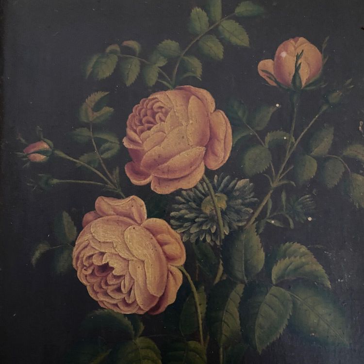 Pair of still lifes, oil on cardboard, late 19th century, bouquets of flowers