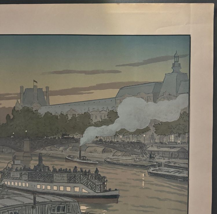 Lithographie par Henri Rivière Le Pont des Saints-Pères et Le Louvre