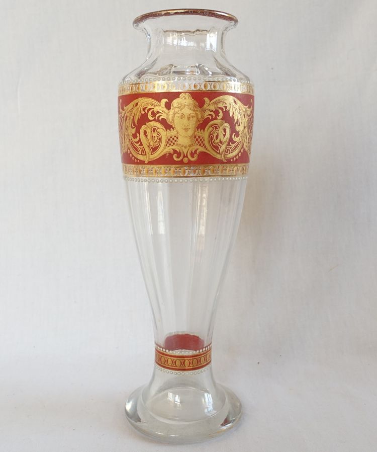 Vase en cristal de Baccarat émaillé et doré de style Renaissance vers 1910 - étiquette papier