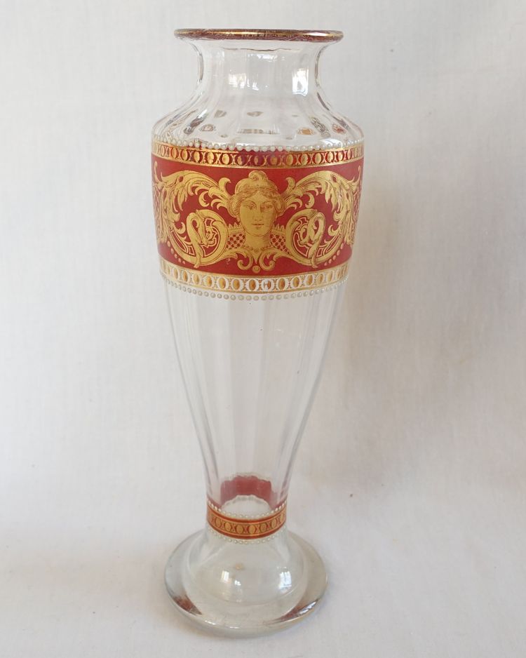 Vase en cristal de Baccarat émaillé et doré de style Renaissance vers 1910 - étiquette papier