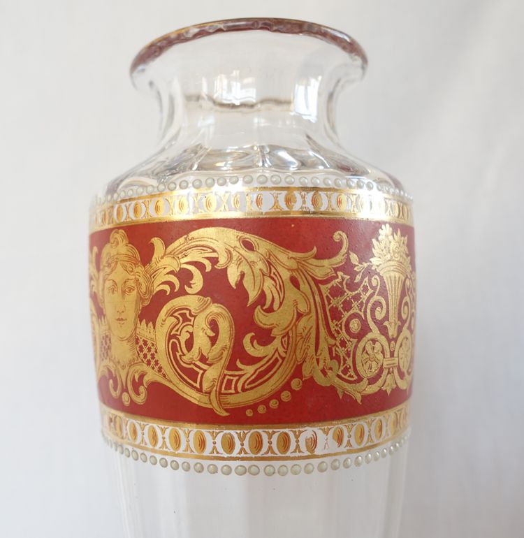 Vase en cristal de Baccarat émaillé et doré de style Renaissance vers 1910 - étiquette papier