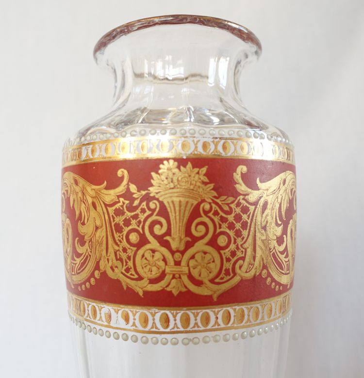 Vase en cristal de Baccarat émaillé et doré de style Renaissance vers 1910 - étiquette papier