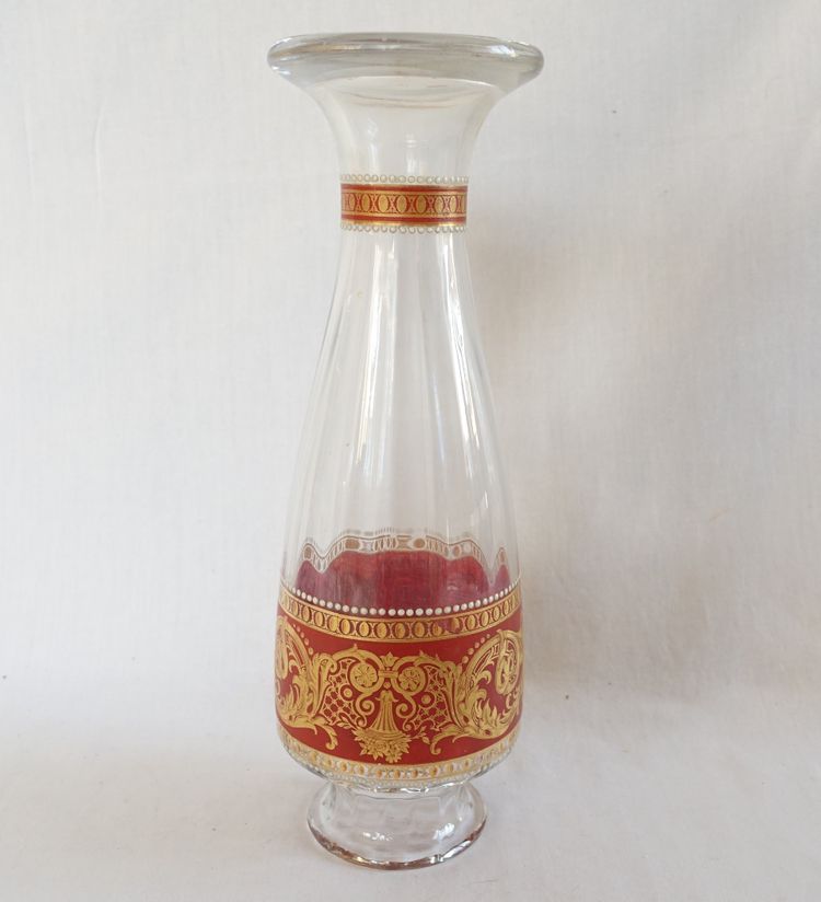 Vase en cristal de Baccarat émaillé et doré de style Renaissance vers 1910 - étiquette papier