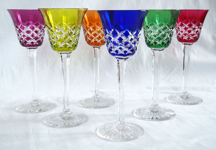 Service de 6 verres à vin du Rhin en cristal de Baccarat, modèle Burgos - 19,5cm