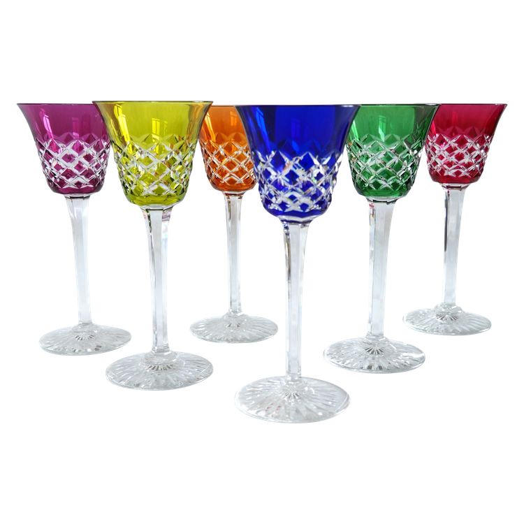 Service de 6 verres à vin du Rhin en cristal de Baccarat, modèle Burgos - 19,5cm