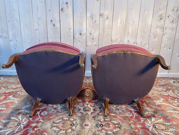 Paire de fauteuils - bergères de style Louis XV en cannage 