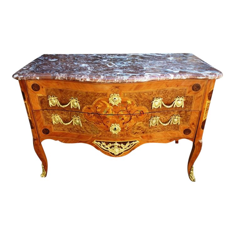 Commode sauteuse en marqueterie aux oiseaux, Grenoble